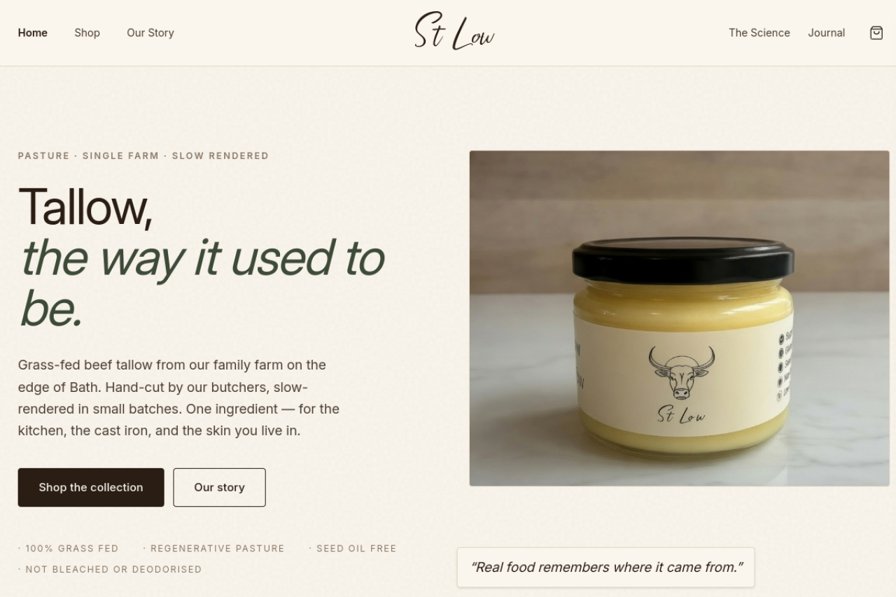 The St Low tallow brand website