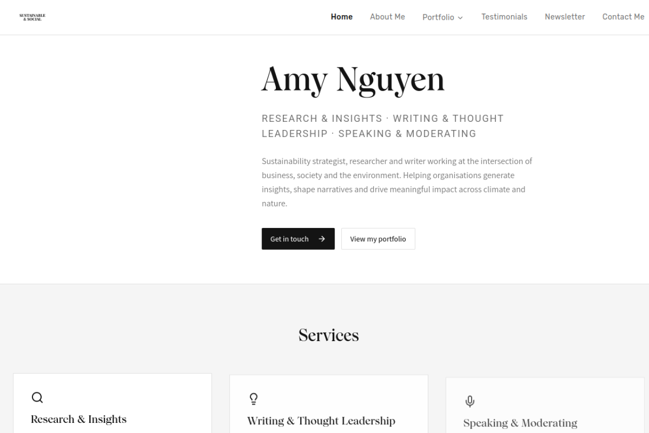 The Sustainable & Social website for Amy Nguyen